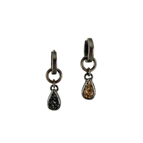 Detachable Charm Huggie Earrings, Druzy