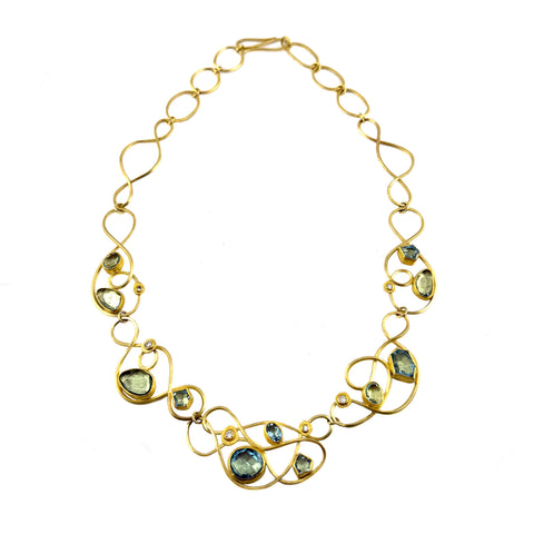 Aquamarine and Diamond Cursive Necklace