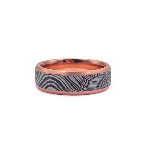 Precious Damascus Steel Ring, Kona Pattern