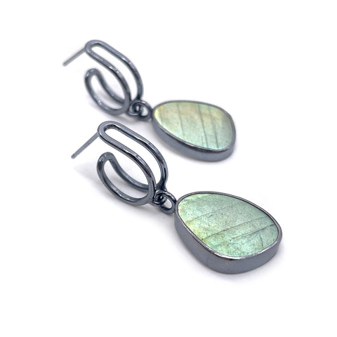 Bent Link & Labradorite Hoops