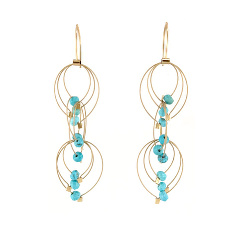 Feather Teardops Hook Earrings with Turquoise