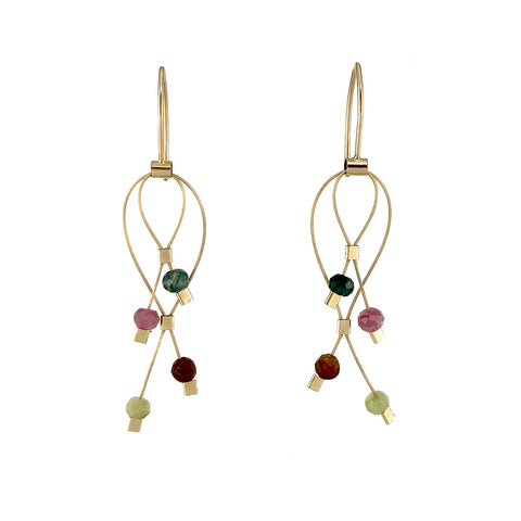 Lattice Hook Earrings, Mini, Tourmaline