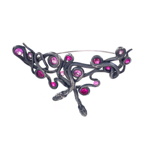 Ruby, Tourmaline, Serpentine Brooch