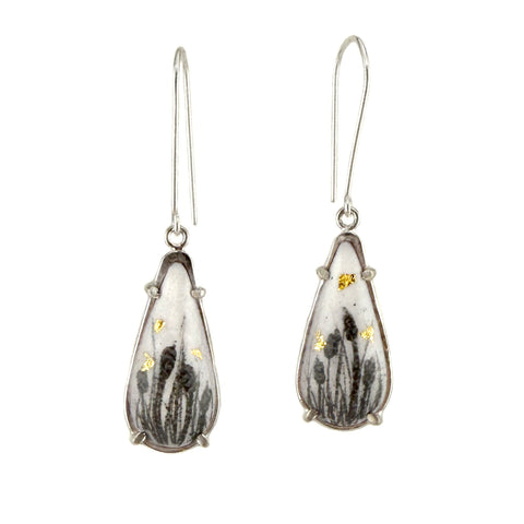 Elongated Teardrop Earrings, Cattails