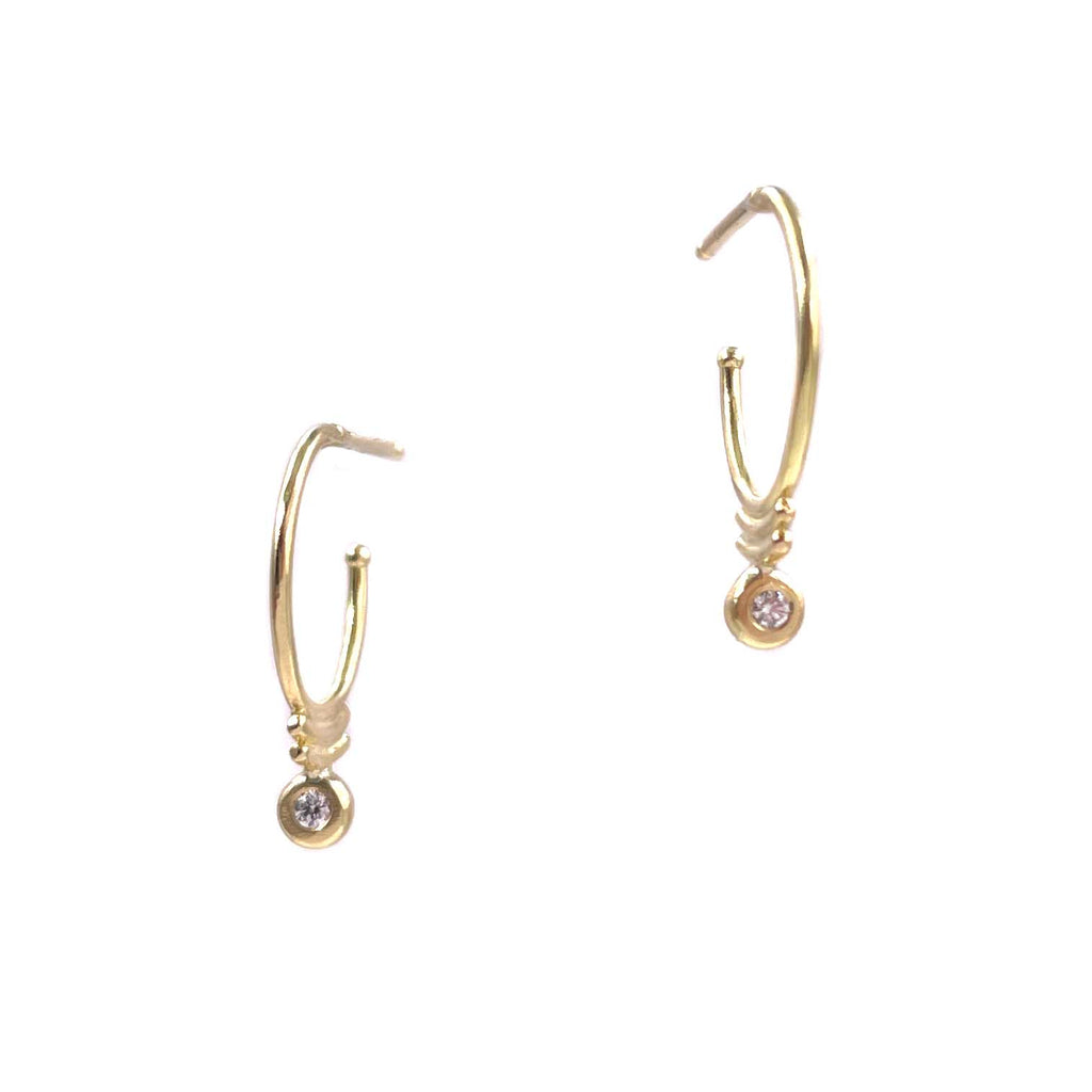Gold Curved Hoops with Diamonds