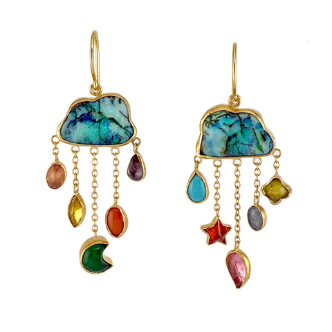 Opal Cloud and Rain Chain Drop Earrings