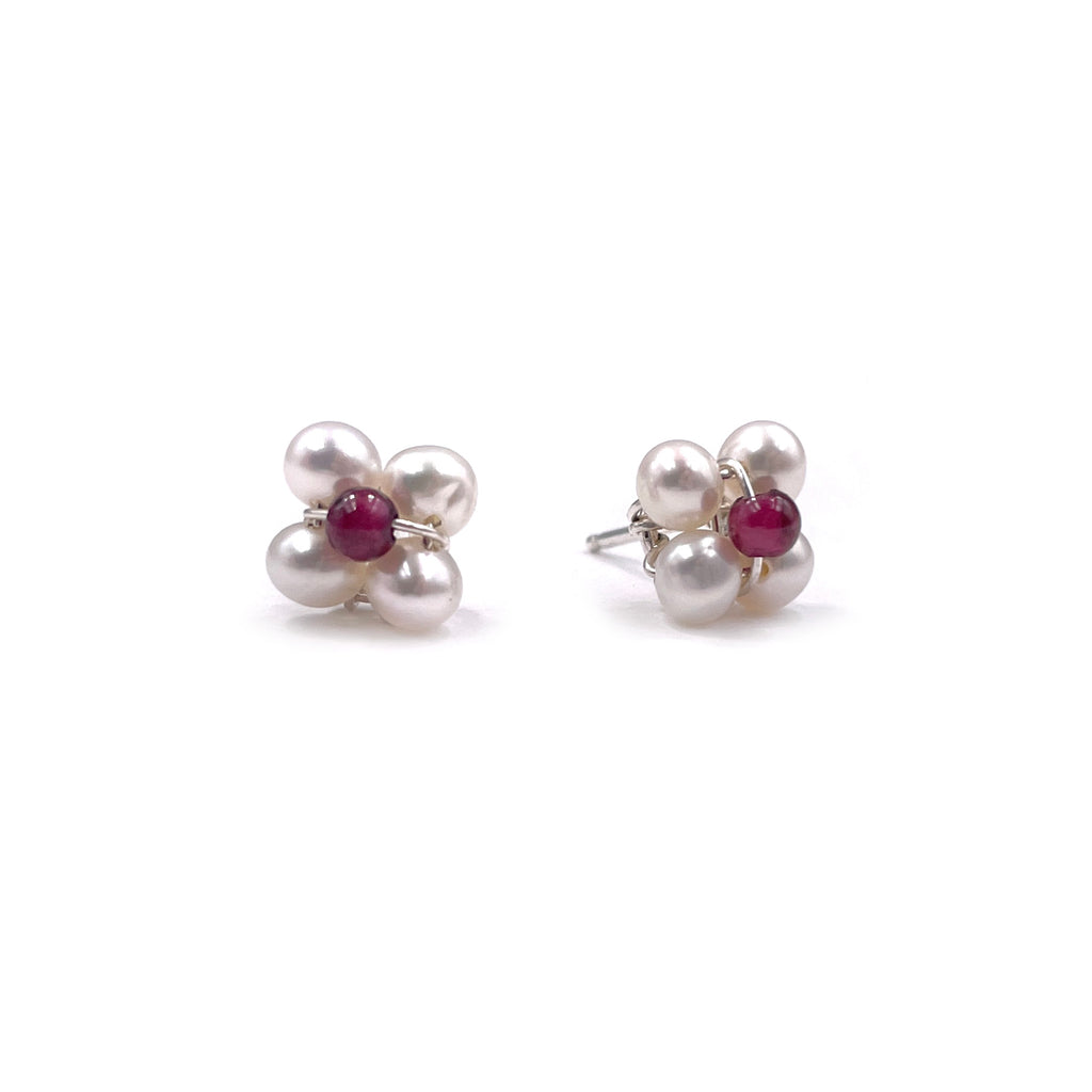 Pearl Cluster Earrings with Garnet