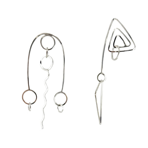 Line Drawing Earrings, Silver, 1