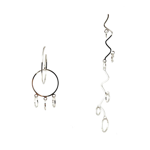 Line Drawing Earrings, Silver, 2