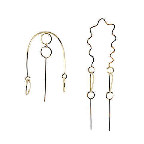 Line Drawing Earrings, Gold, 1