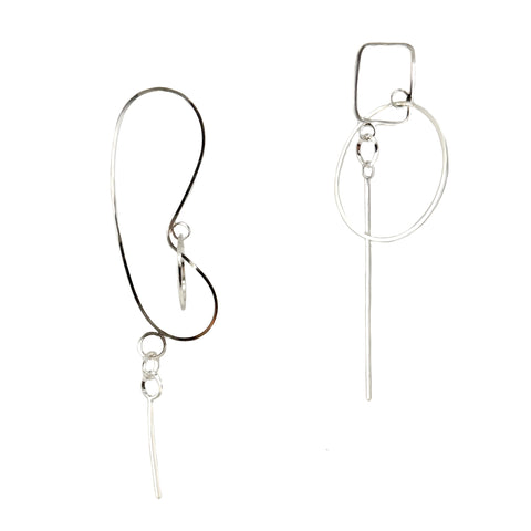 Line Drawing Earrings, Silver, 3