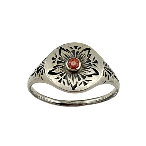 Engraved Pinwheel Flower Signet, Sapphire