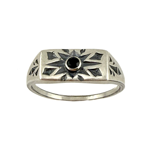 Engraved Polaris Signet Ring, Spinel