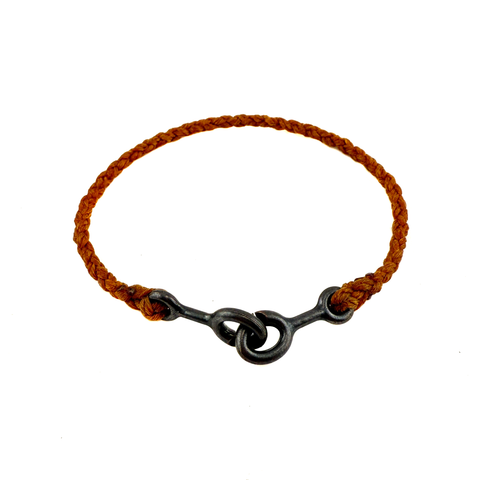 Sister Clasp Bracelet, Shibuichi, Burnt Orange Cord