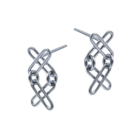 Double X Link Studs, Silver