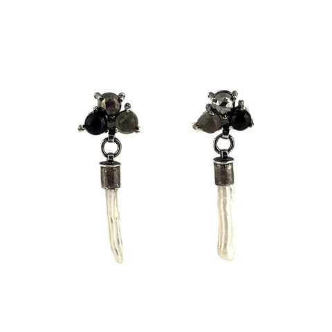 Three Stone & Pearl Dangle Earrings