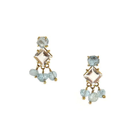 Aquamarine and Quartz Dangle Earrings