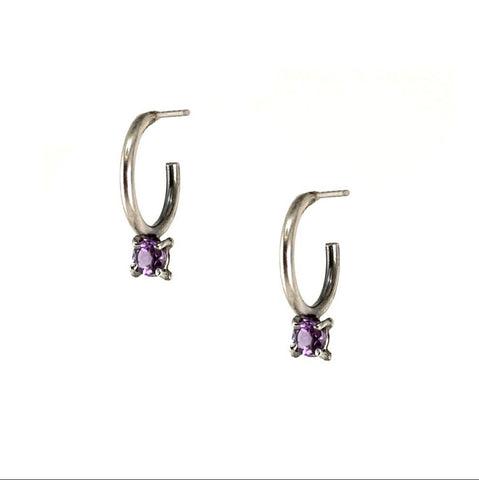 Amethyst Prong Hoops