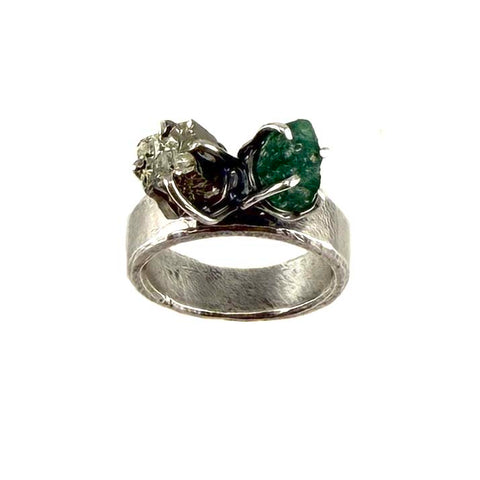 Rough Emerald and Pyrite Ring