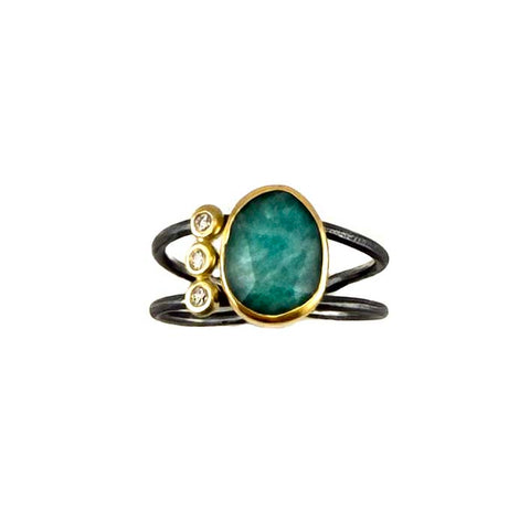 Amazonite and Diamond Ring
