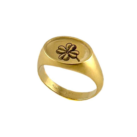 Oval Signet Ring, Four-Leaf Clover