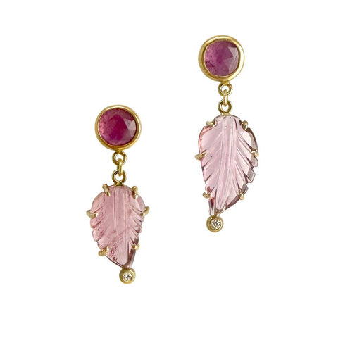 Pink Tourmaline Leaf Earrings