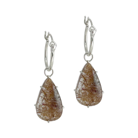 Rutilated Quartz Charm Hoops
