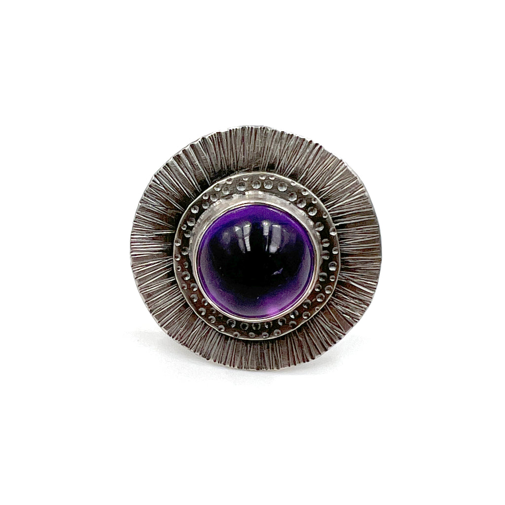 Round Amethyst Lined Ring