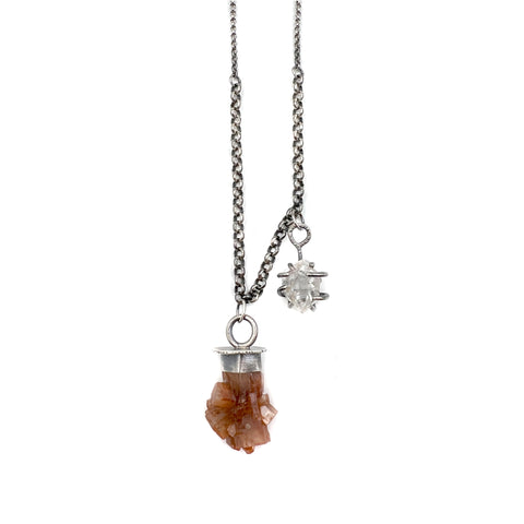 Talisman Necklace, Aragonite Crystal and Herkimer Diamond