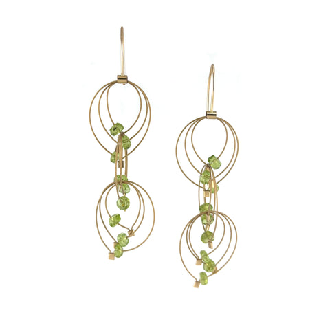 Feather Teardrops Hook Earrings, Peridot, Mini
