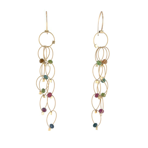 Long Mini Tears Chain Hooks, Tourmaline