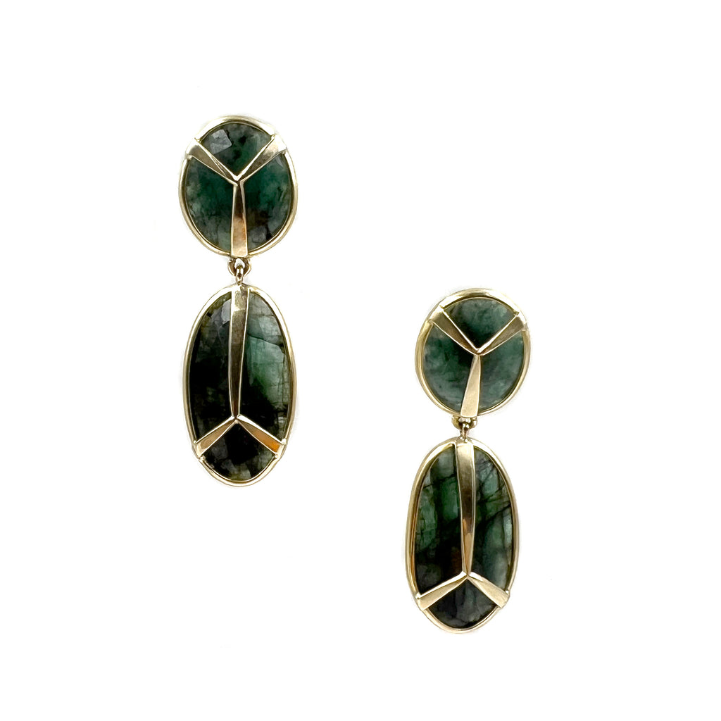 Lucky Scarab Drop Earrings, Emerald