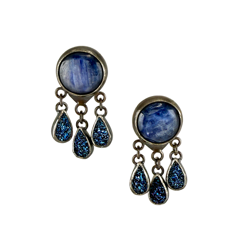Kyanite and Druzy Drop Earrings