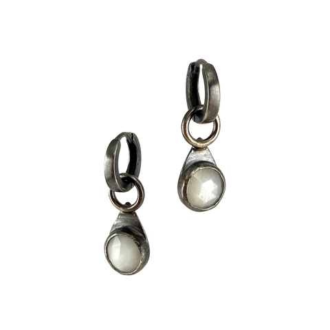 Detachable Charm Huggie Earrings, Moonstone