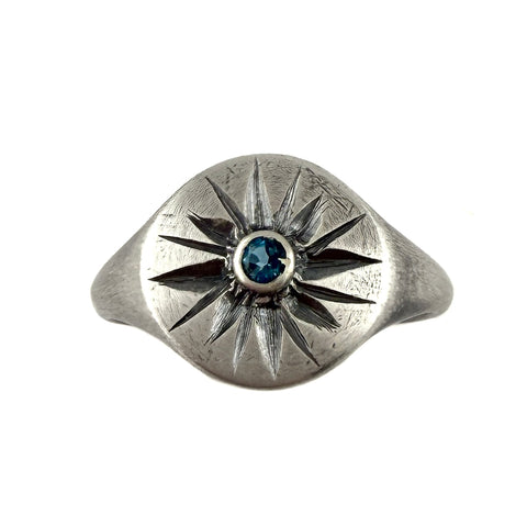 Engraved Star Signet, London Blue Topaz