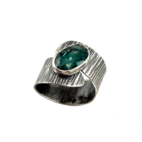 Hammered Line Wrap Ring, Kyanite