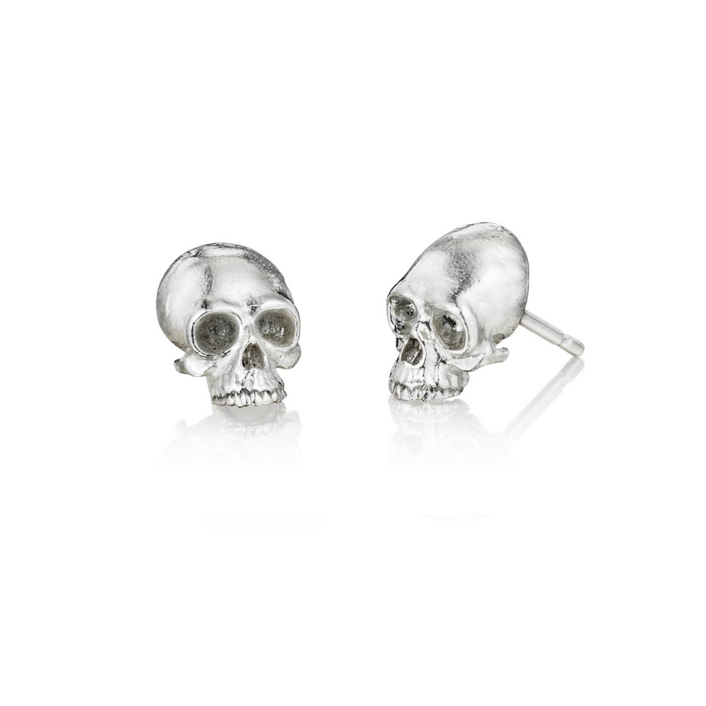 Skull Stud Earrings, Sterling Silver