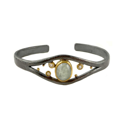 Split Cuff with Aqua and Diamonds