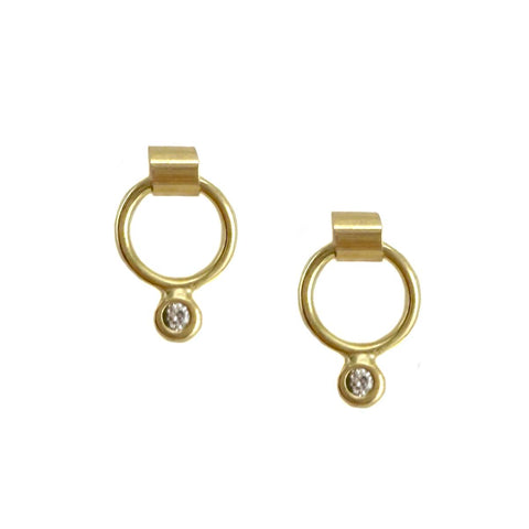 Gold Bull Ring Studs with Diamonds