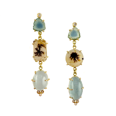 Dangle Aquamarine and Agate Earrings