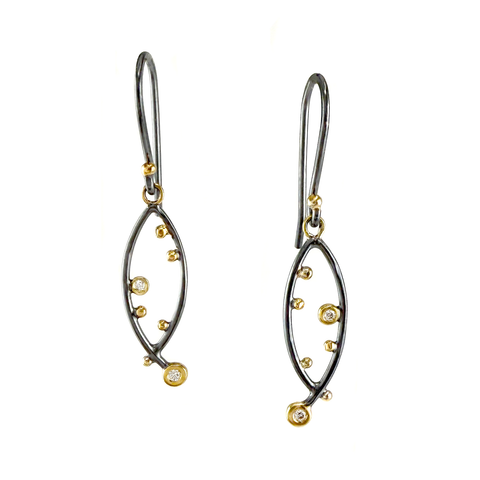 Navette Dotted Diamond Dangles