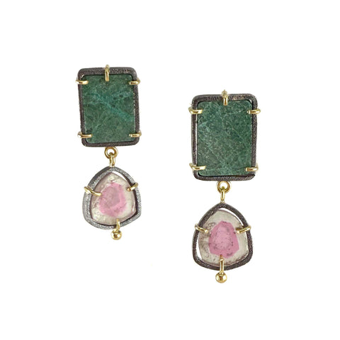 Pink & Green Flat Earrings