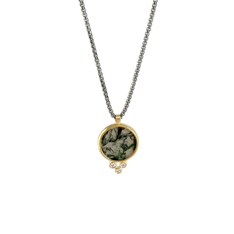 Moss Agate & Diamond Pendant