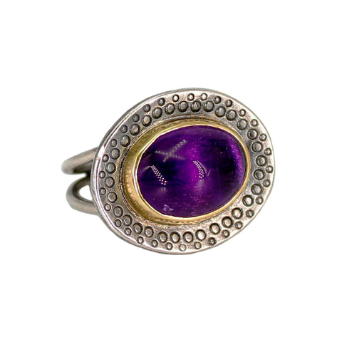 Oval Amethyst Dotted Ring