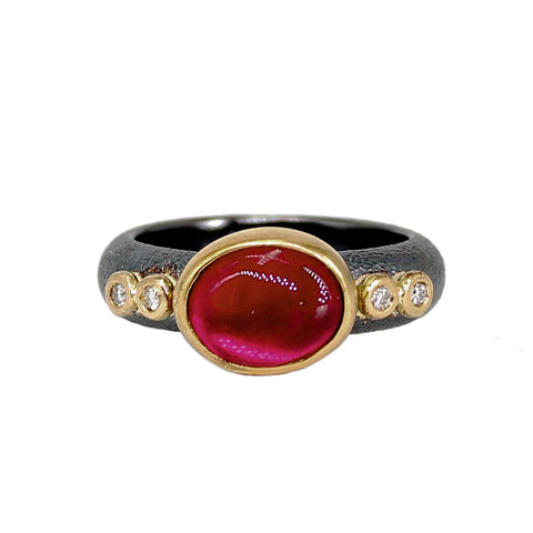 Ruby & Diamond Half Round Band Ring
