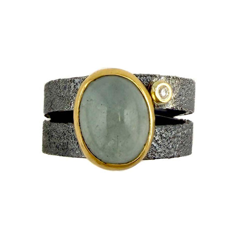 Aquamarine Crossover Ring with Diamond