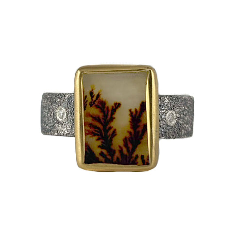 Rectangle Agate Ring with Side Diamonds