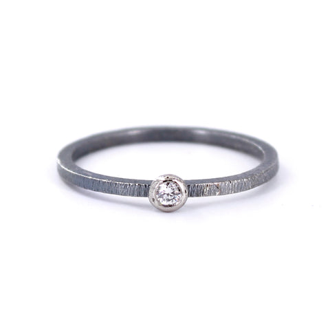 Palladium & Silver Textured Diamond Ring