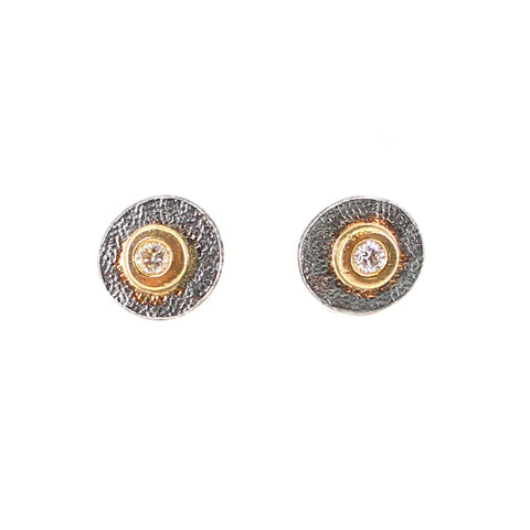 Silver and Gold Diamond Studs, Medium