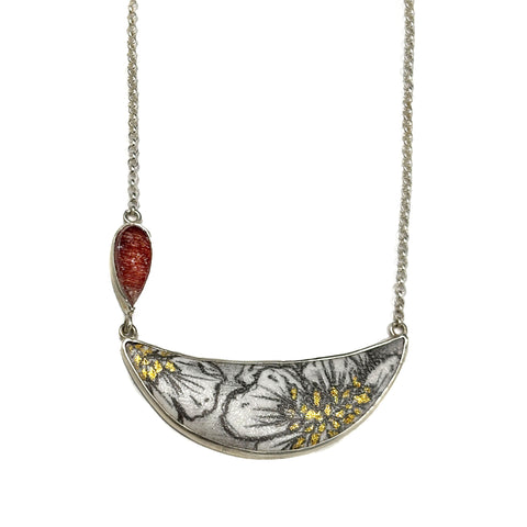 Crescent Peony Pendant with Super 7 Quartz